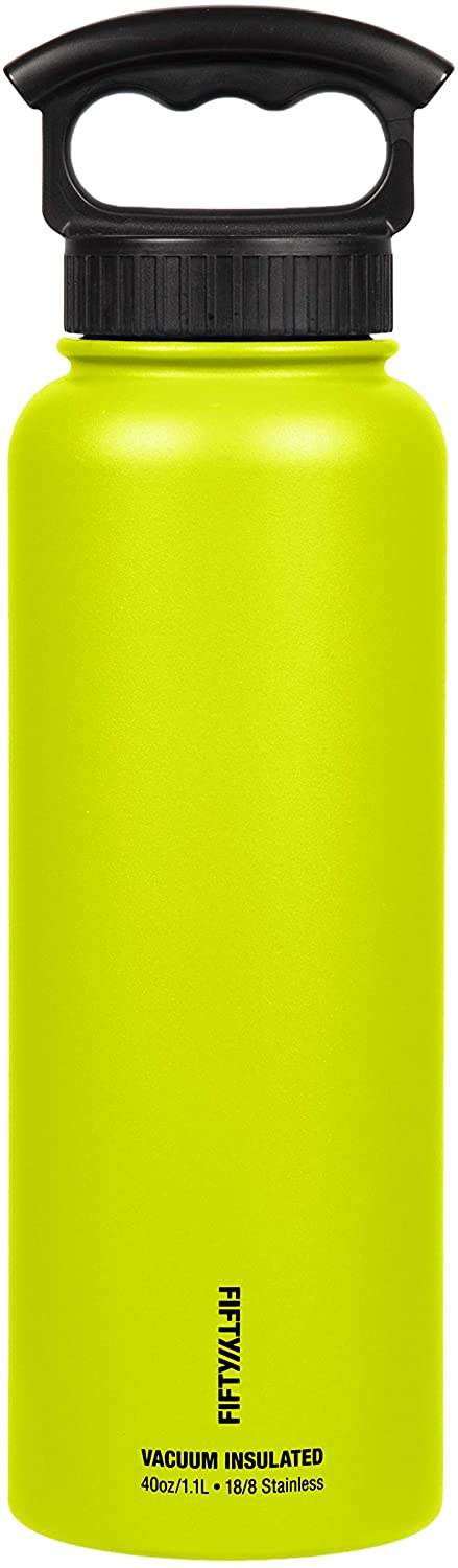 FIFTY/FIFTY Fifty/Fifty 40oz Sport Double Wall Vacuum Insulated Water Bottle Stainless Steel 3 Finger Outdoor recreation product, Lime Green