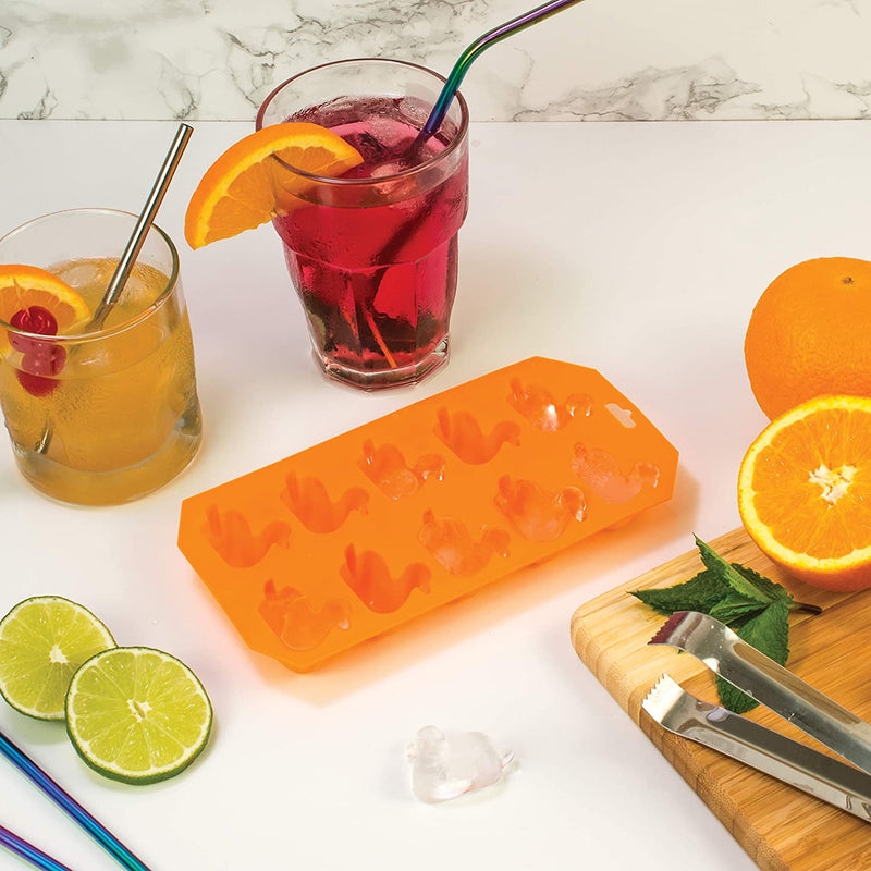 HIC Harold Import Co. Ice Cube Tray and Baking Mold, Non-Stick Silicone, FDA Approved, Makes 10 Ducks, 2, Orange