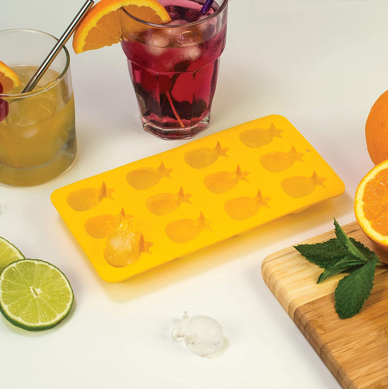 HIC Harold Import Co. Ice Cube Tray and Baking Mold, Non-Stick Silicone, FDA Approved, Makes 12 Pineapples, 2, Yellow