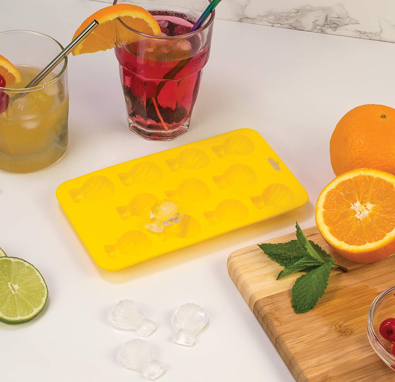 HIC Harold Import Co. Ice Cube Tray and Baking Mold, Non-Stick Silicone, FDA Approved, Makes 12 Shells, 2, Yellow