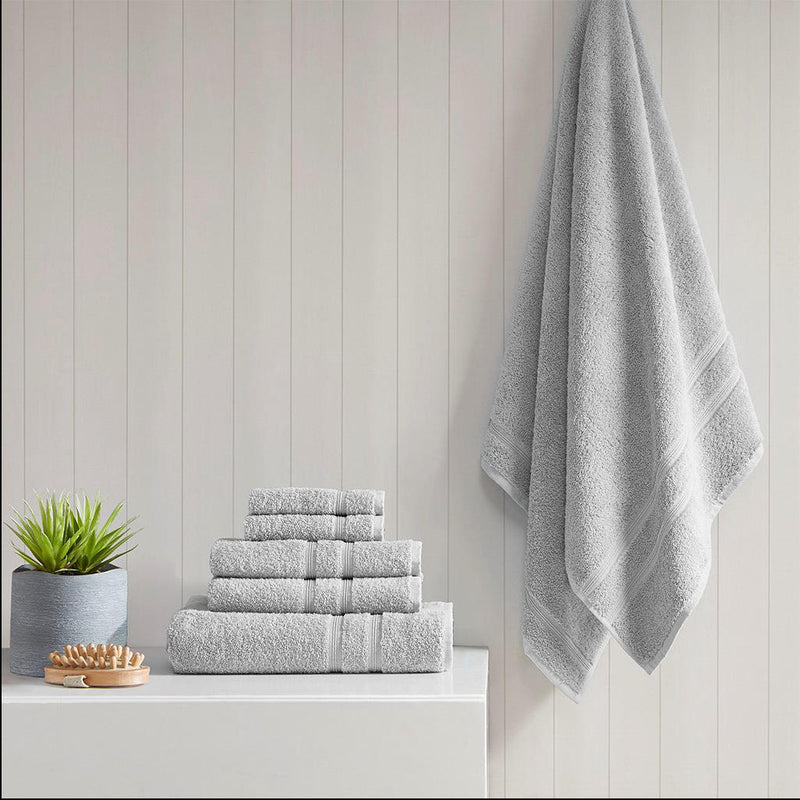 Home Outfitters Grey 100% Turkish Cotton 6pcs Bath Towel Set , Absorbent, Bathroom Spa Towel, Casual