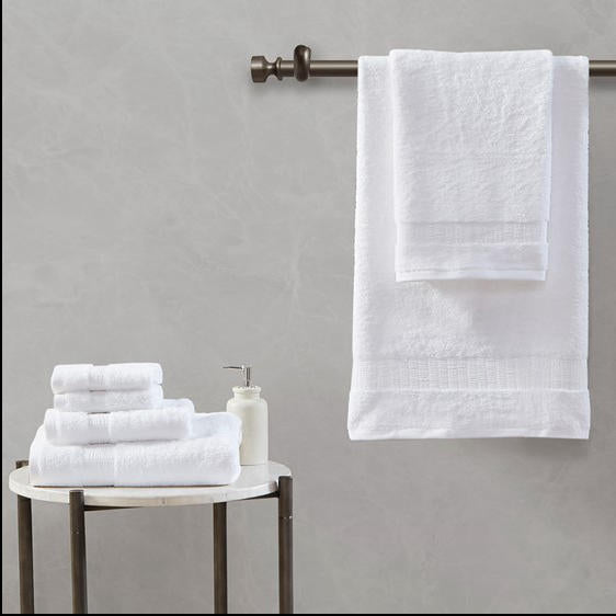 Home Outfitters White 100% Cotton 6pcs Bath Towel Set , Absorbent, Bathroom Spa Towel, Luce