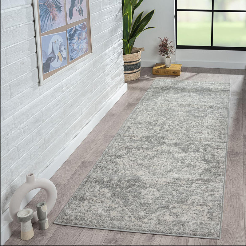 Home Outfitters Cream/Grey Distressed Medallion Woven Area Rug 3x8&