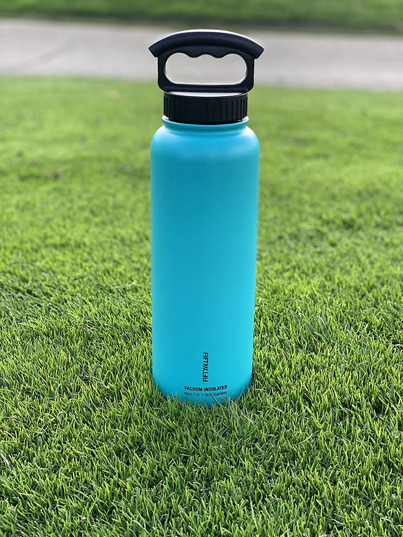 FIFTY/FIFTY Fifty/Fifty 40oz Sport Double Wall Vacuum Insulated Water Bottle Stainless Steel 3 Finger Outdoor recreation product, Cool Mint