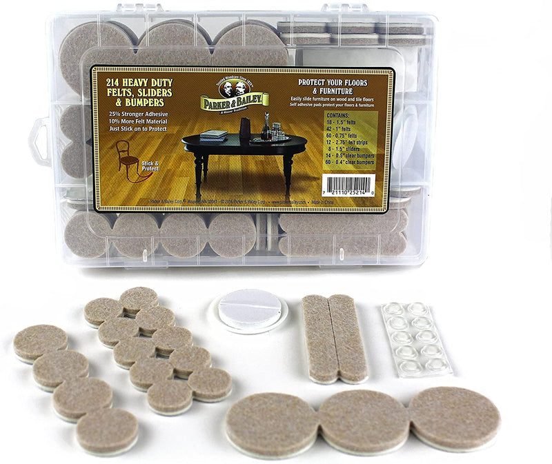 Parker & Bailey 214 Pc. Heavy Duty Felts, Sliders & Bumpers, Premium Whole Home Furniture Protection Kit to Protect Floors