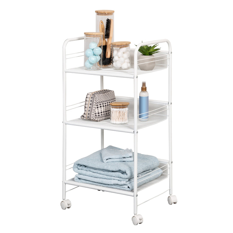 Honey-Can-Do 3-Shelf Rolling Wire Cart, White