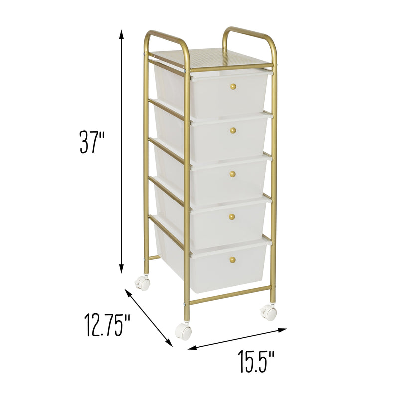 Honey-Can-Do 5-Drawer Rolling Storage Cart With Plastic Drawers, Gold