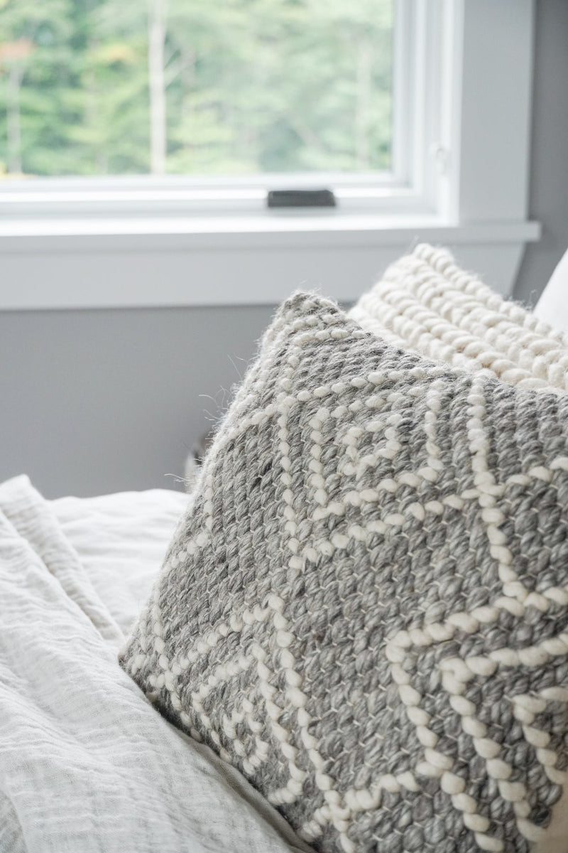 Handwoven Grey Diamond Pillow 14x40