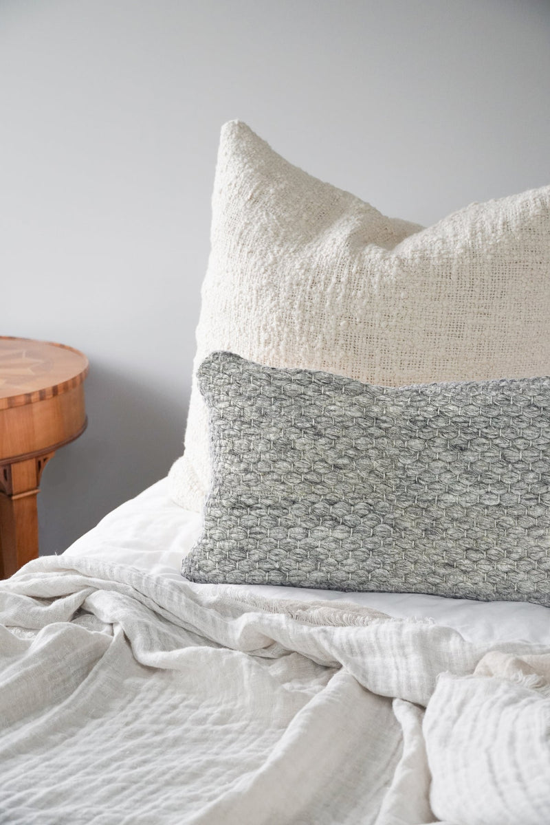 Handwoven Clean Grey Pillow 14x40
