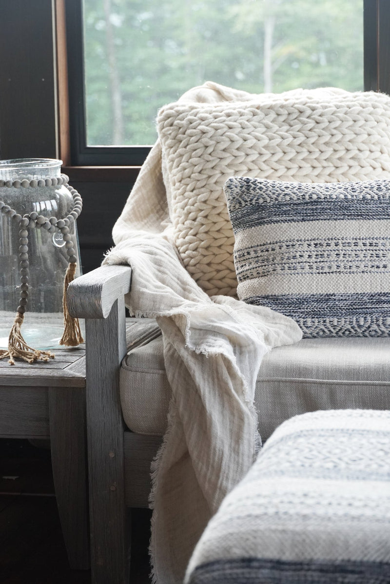 Handwoven Indigo Striped Pillow 14x40