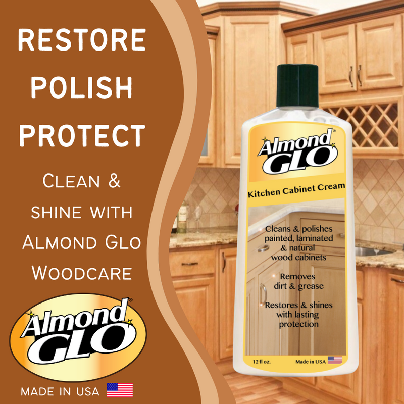 Almond Glo Kitchen Cabinet Cream, 12 oz- Multisurface Wood Cleaner and Polish Furniture Quick Shine Restorer Protector Kitchen Cabinets Surface Cleaner