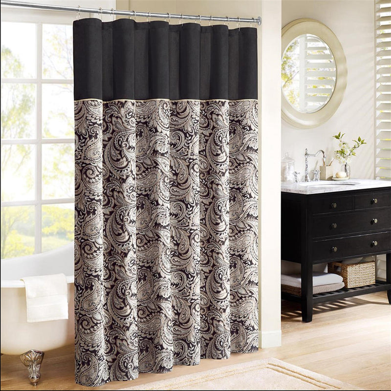 Home Outfitters Black  Shower Curtain 72x72", Shower Curtain for Bathrooms, Traditional