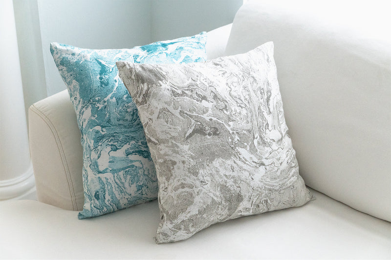 Turquoise Marbled Linen Pillow