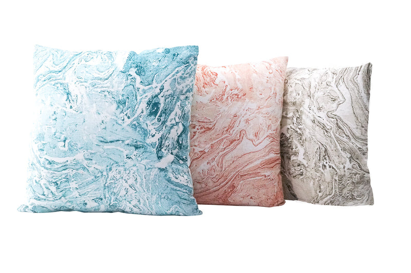 Turquoise Marbled Linen Pillow