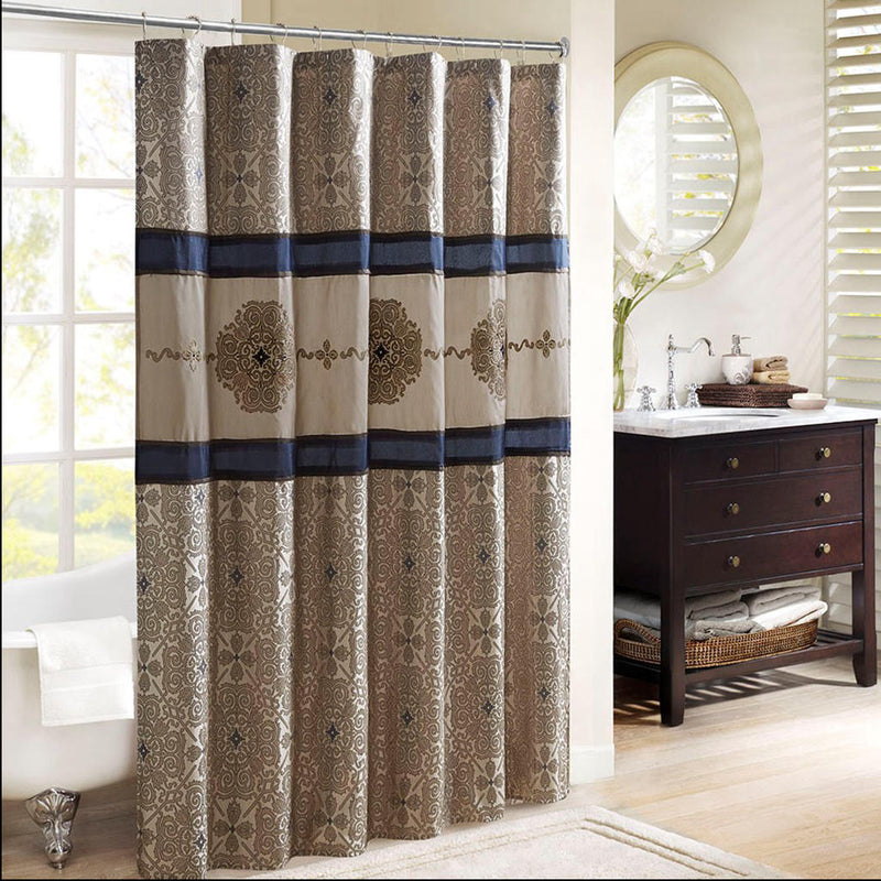 Home Outfitters Navy  Jacquard Shower Curtain 72"W x 72"L, Shower Curtain for Bathrooms, Traditional