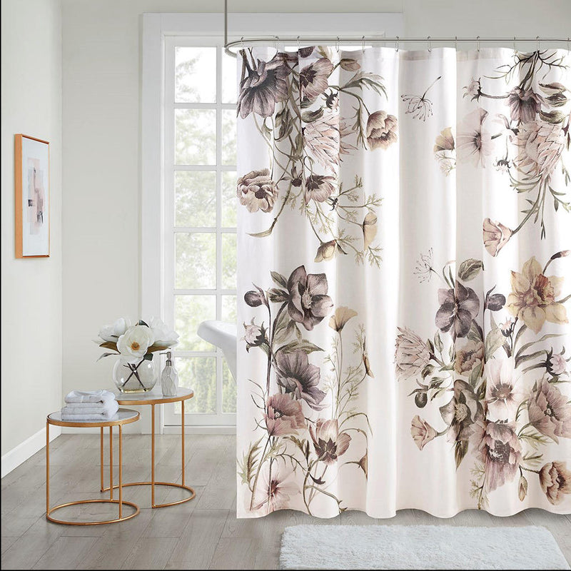 Home Outfitters Blush 100% Cotton Printed Shower Curtain 72"W x 72"L, Shower Curtain for Bathrooms, Shabby Chic