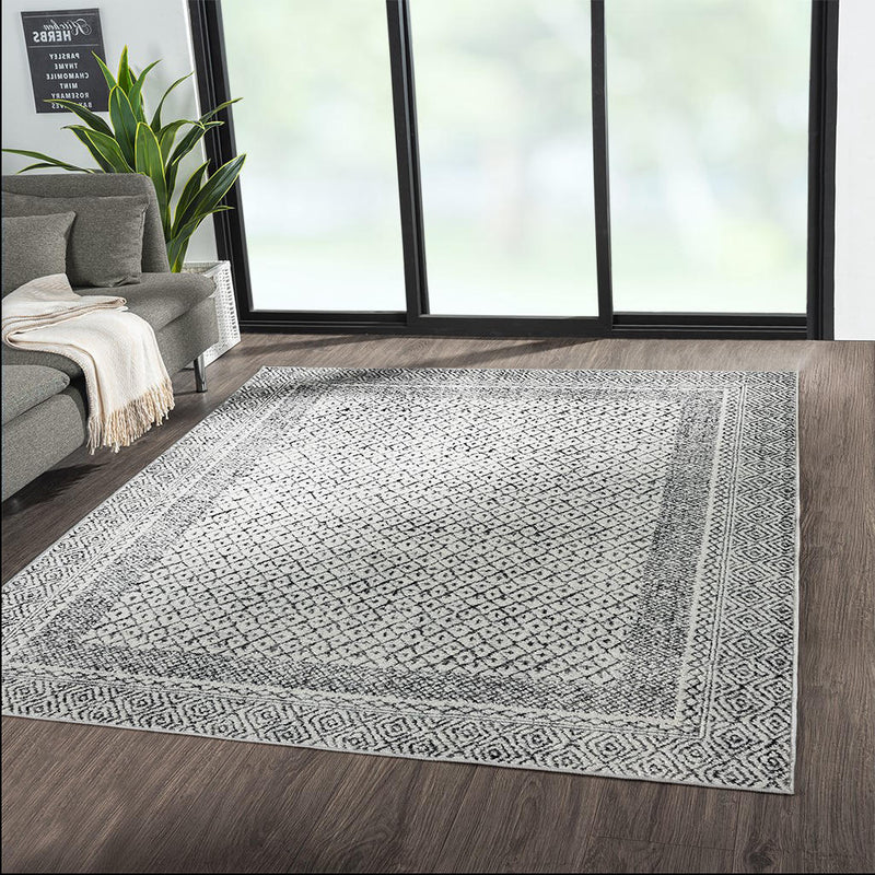Home Outfitters Grey/Cream Moroccan Bordered Global Woven Area Rug 8x10&