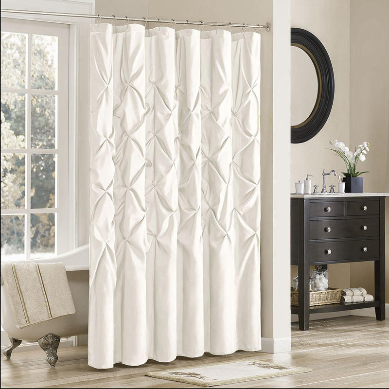 Home Outfitters White Faux Silk Shower Curtain 72x72", Shower Curtain for Bathrooms, Transitional