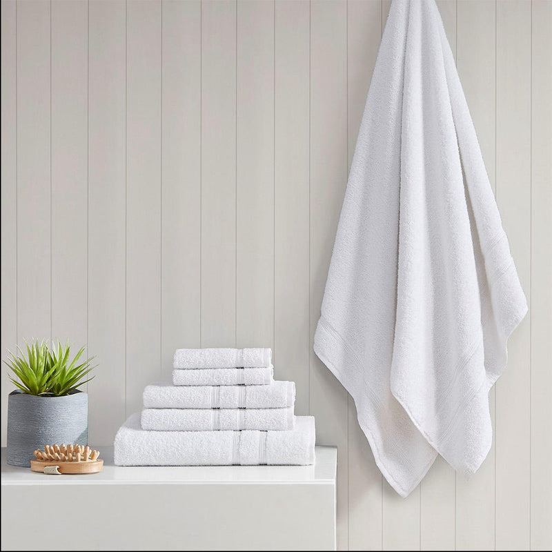 Home Outfitters White 100% Turkish Cotton 6pcs Bath Towel Set , Absorbent, Bathroom Spa Towel, Casual