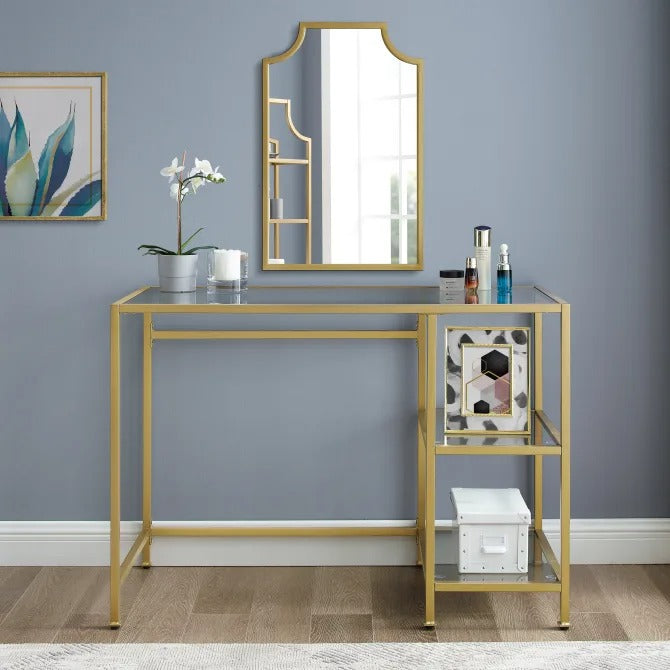 Crosley Furniture Aimee Steel Desk, Gold/Clear
