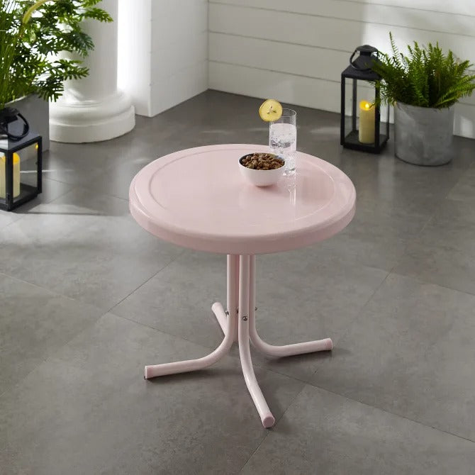 Crosley Furniture Griffith Retro Metal Outdoor Side Table, Pink