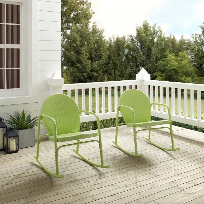 Crosley Furniture Griffith Retro Metal Outdoor Rocking Chairs,Key-lime-gloss