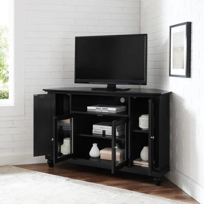 Crosley Furniture Cambridge 48-inch Corner TV Stand- Black