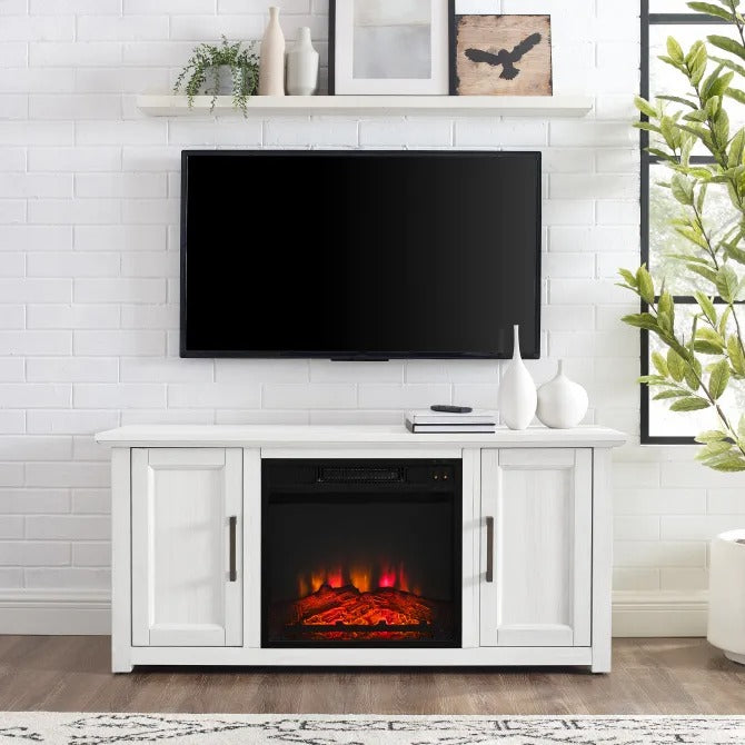 Crosley Furniture Camden 48-inch Corner TV Stand with Electric Fireplace, Whitewash
