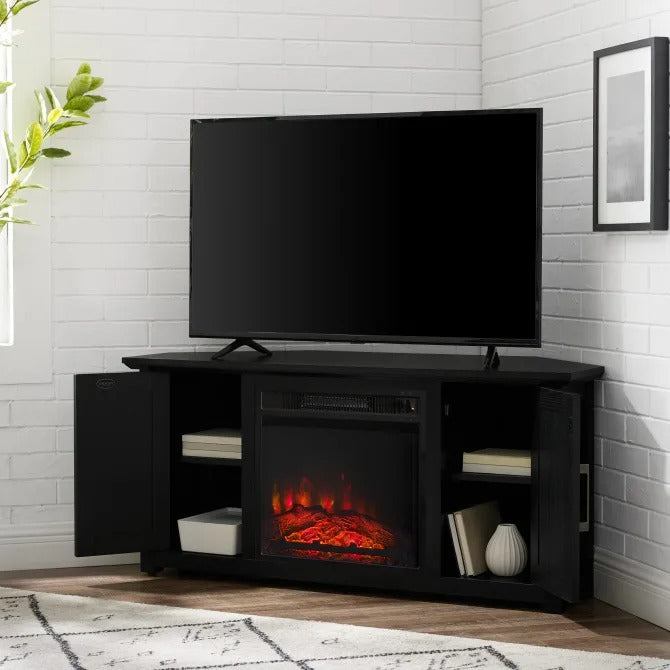 Crosley Furniture Camden 48" Corner Tv Stand with Fireplace Black