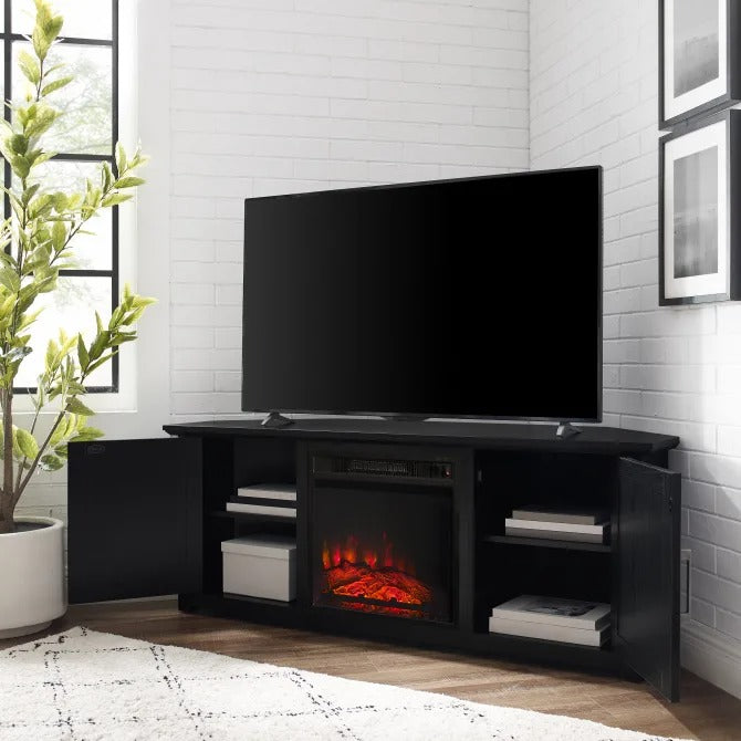 Crosley Furniture Camden 58" Corner Tv Stand with Fireplace Black