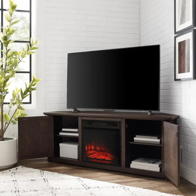 Crosley Furniture Camden 58" Corner Tv Stand with Fireplace Dark Walnut
