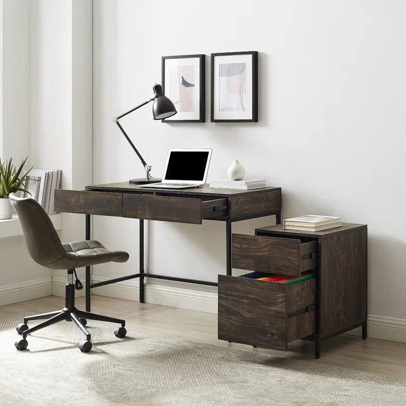 Crosley Furniture - Jacobsen 2pc File Cabinet And Desk Set Brown Ash/matte Black - Desk & File Cabinet