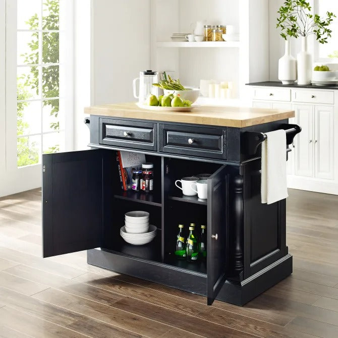 Crosley Furniture Oxford Butcher Block Top Kitchen Island In Black Fin