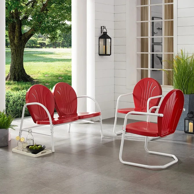 Crosley Furniture Griffith 3PC Outdoor Conversation Set in Bright Red Gloss Color