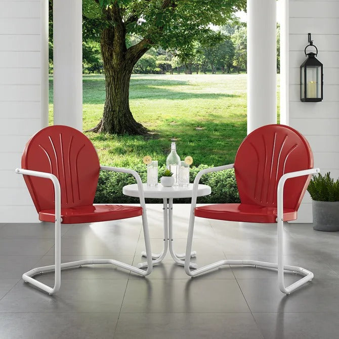 Crosley Furniture Griffith 3PC Outdoor Chair Set in Bright Red Gloss Color