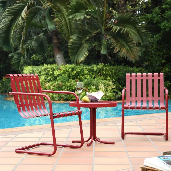 Crosley Furniture Gracie 3PC Outdoor Chat Set in Dark Red Satin Color