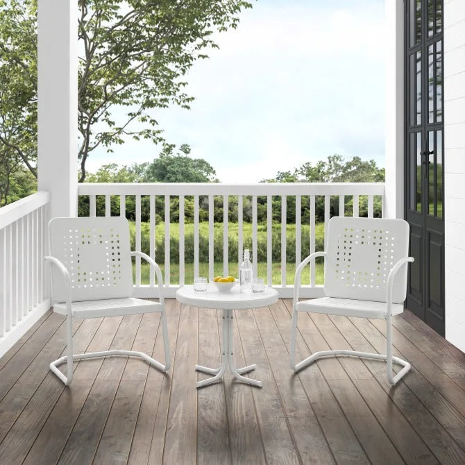 Crosley Furniture Bates 3 PC Outdoor Chair Set in White Gloss Color