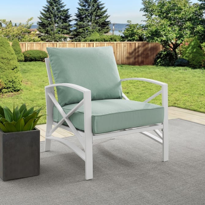 Crosley Furniture Kaplan Arm Chair in Mist and White Color – HomePlace