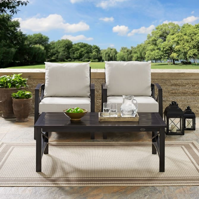 Crosley Furniture Kaplan 3-Piece Outdoor Chat Set in Oatmeal and Oil R ...