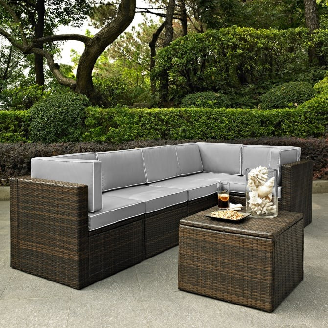 Crosley Furniture Palm Harbor 6-Piece Outdoor Wicker Sectional Set in Gray and Brown Color