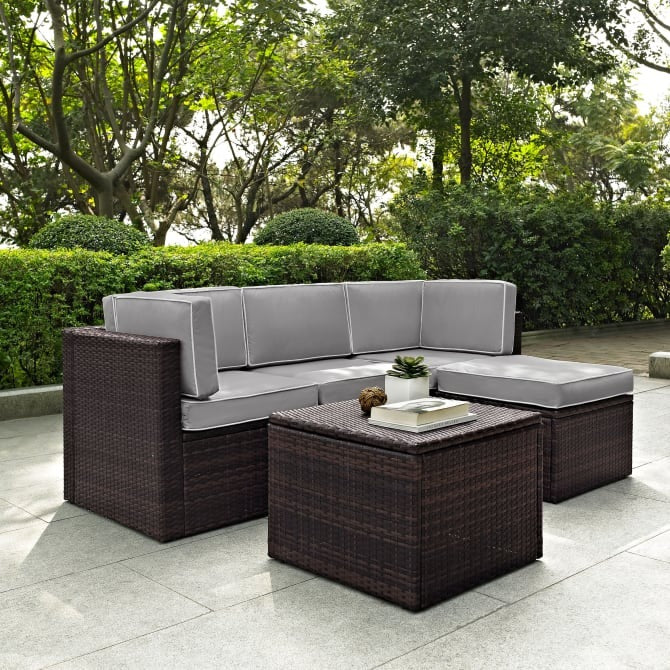 Crosley Furniture Palm Harbor 5-Piece Outdoor Wicker Sectional Set in Gray and Brown Color
