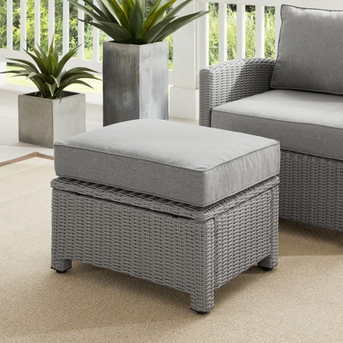 Crosley Furniture Bradenton Outdoor Wicker Ottoman in Gray Color