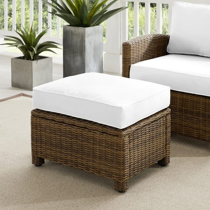 Crosley Furniture Bradenton KO70014WB-WH Outdoor Wicker Ottoman in White Color