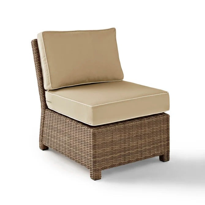 Crosley Furniture Bradenton Outdoor Wicker Sectional Center Chair in Sand and Weathered Brown Color