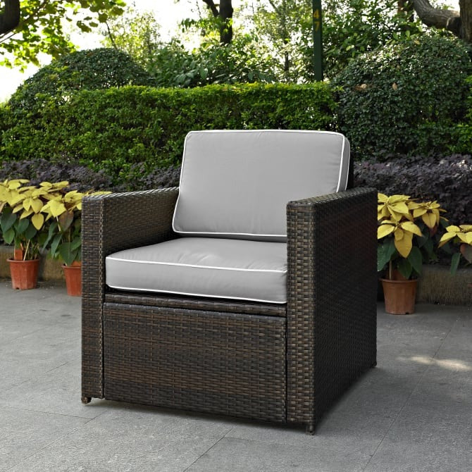 Crosley Furniture Palm Harbor Outdoor Wicker Arm Chair in Gray and Brown Color