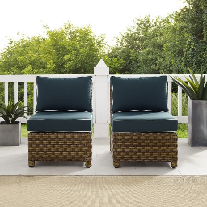 Crosley Furniture - Bradenton Outdoor Wicker Chair Set Navy-weathered Brown