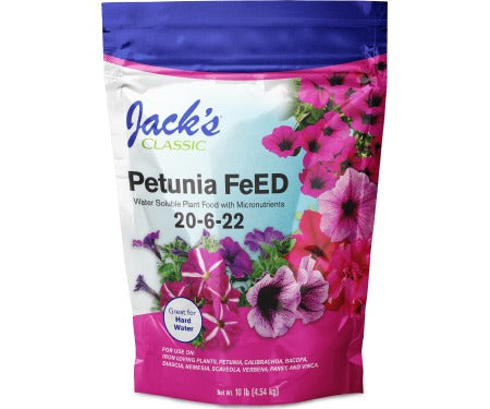 JR Peters Jacks Classic 52610 Petunia FeED Plastic Resealable Pouch with Handle 20-6-22 Fertilizer, 10-Pound