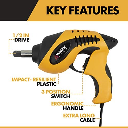 Wagan EL2288 12V Roadside Impact Wrench, 1/2 inch Drive, 258 ft-lbs Torque Power, Tire Repair Tools with Sockets and Carry Case