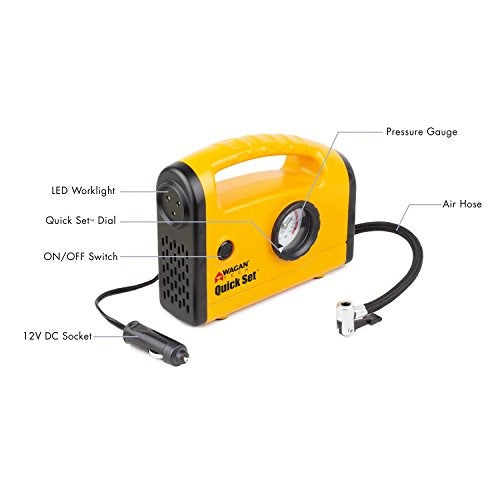 Wagan Tech 7301 Quick Set Inflator Compressor with Auto Shutoff, yellow