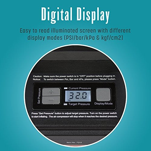 Wagan EL7315 Digital Display Dual AC/DC 110V/12V Air Compressor Tire Inflator with Nozzle Adapters for Vehicle Outdoor and Home Indoor Use, Black